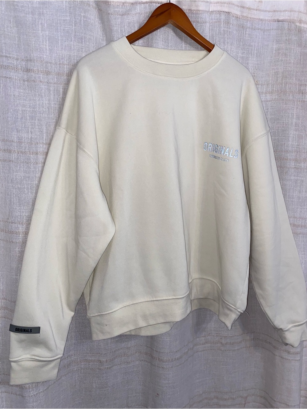 Brooklyn Cloth Originals Graphic Fleece Crewneck Sweatshirt Off White Cream L